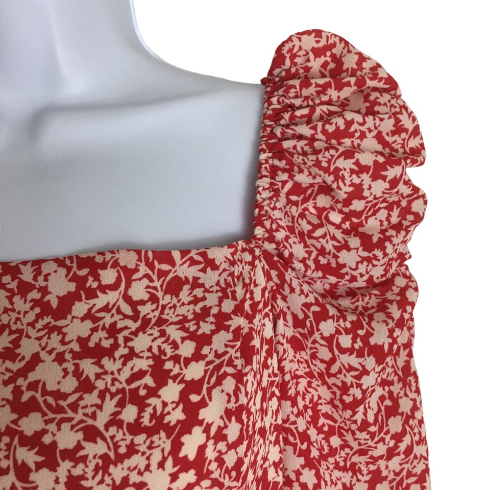 Leith Puff Sleeve Long Sleeve Floral Mini Dress Red M - Picture 7 of 16